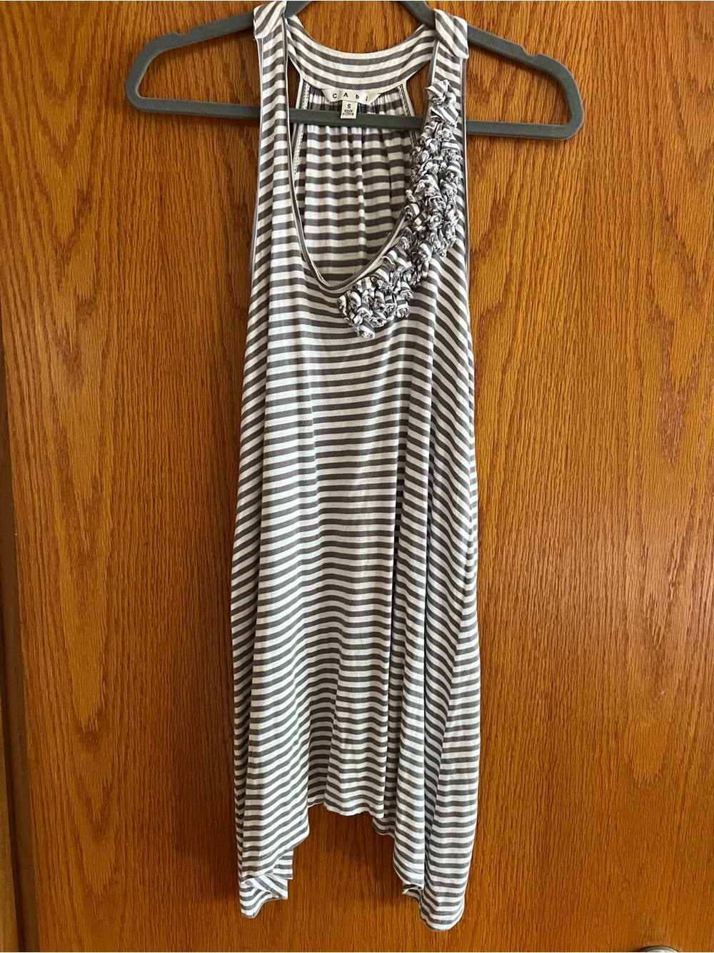 Striped CAbi Sleeveless Ruffle Accent Tank Dress - Gray & White Size S